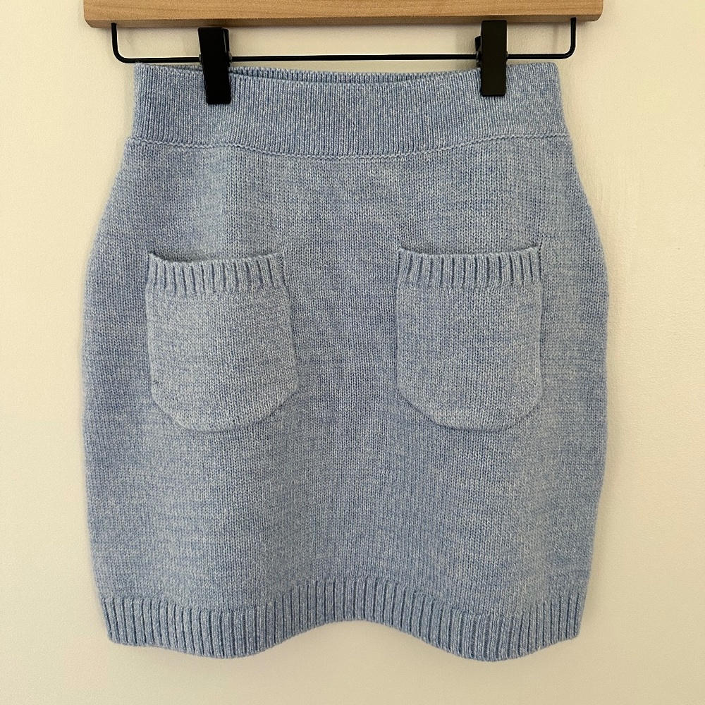 Free People Viola Blue Sweater mini skirt with pockets NWT Sz Small Wool blend
